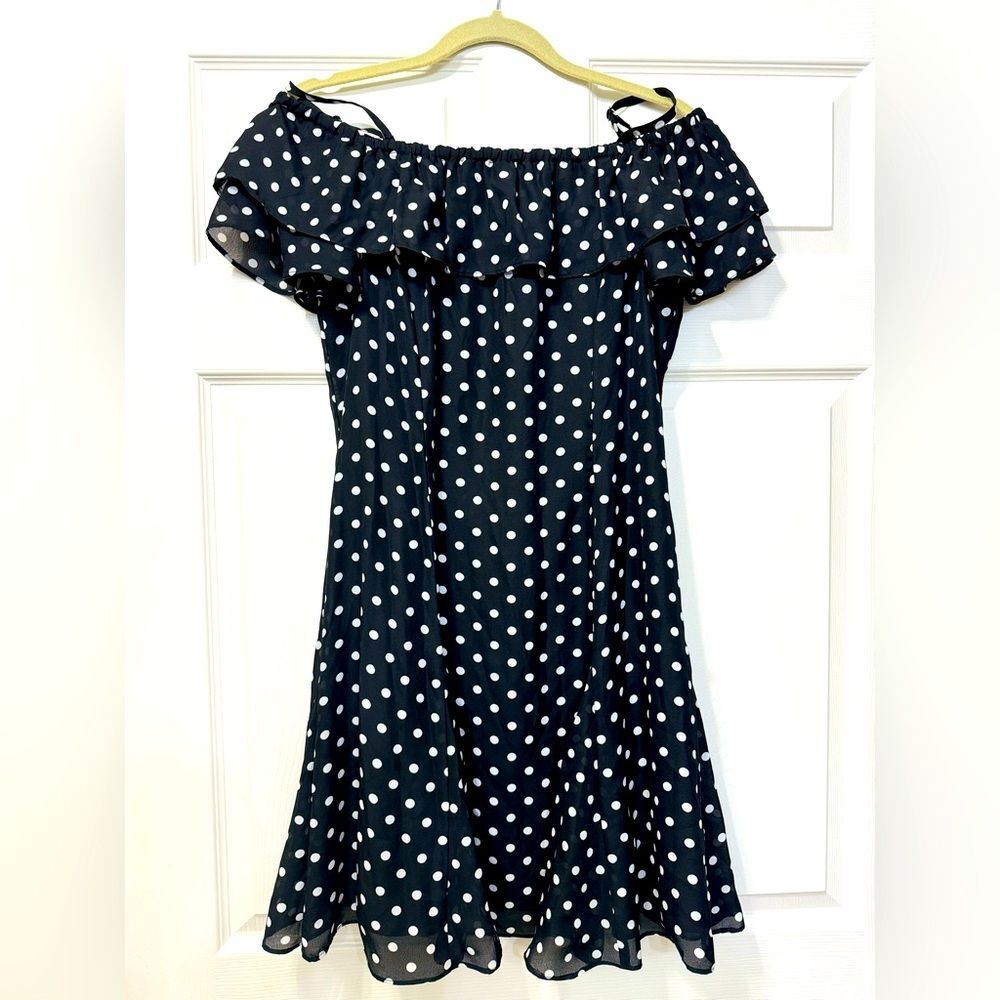 NWT Tahari Black Polka Dot Off Shoulders Fit & Flare Knee Length Dress Sz 6